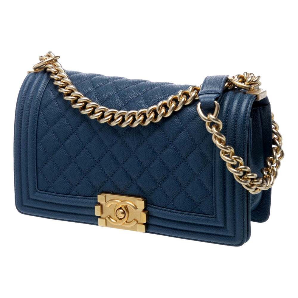 Chanel Medium Boy Bag in Dark Blue Caviar Leather with Gold Tone